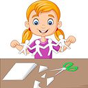 cartoon-little-girl-making-paper-people-vector-25604319